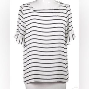 LOFT SHORT RUFFLE SLEEVE BLUE STRIPED TOP BLOUSE SIZE EXTRA SMALL